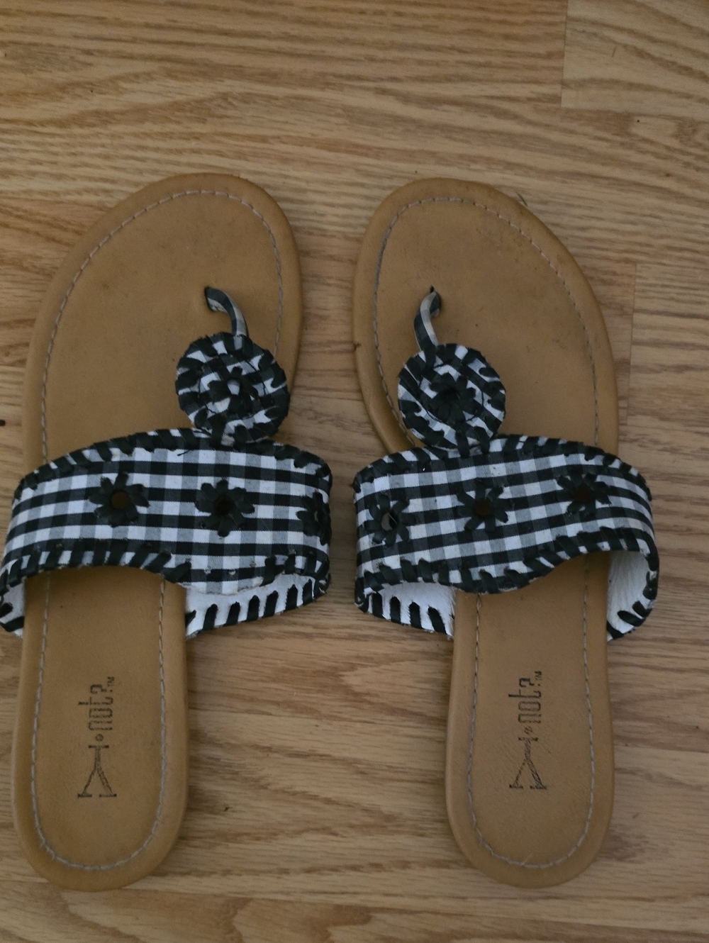 Jack Rogers style sandals- Black & White Gingham, Size 8.5